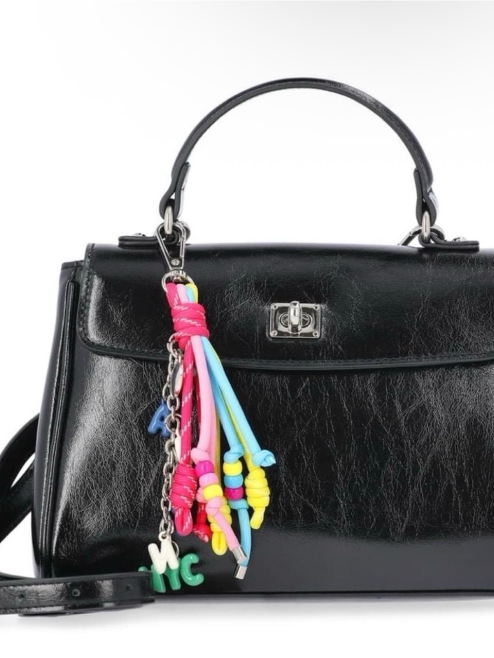 Madden NYC Black Patent Satchel Handbag Y2K Charm Bag